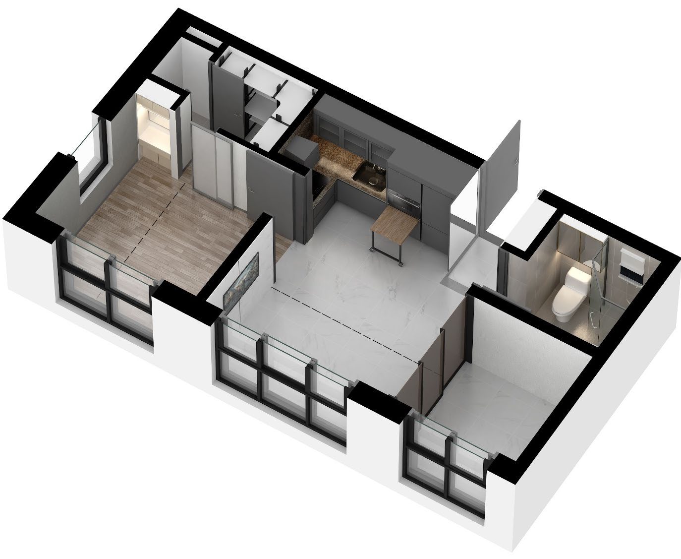 DK밸리뷰 용산 투룸 세대 3D 평면(예시)