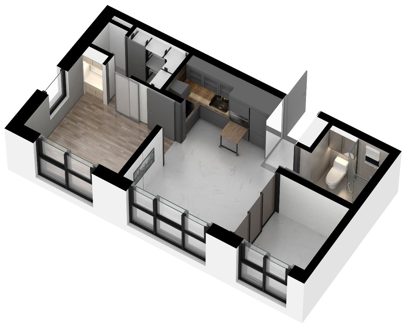 DK밸리뷰 용산 투룸 세대 3D 평면(예시)