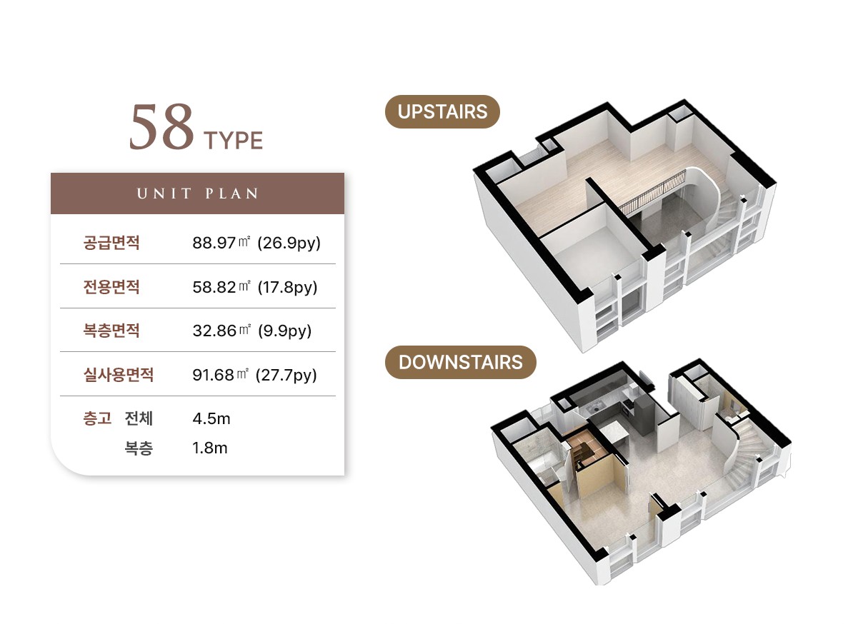 더라움 펜트하우스 전용 58타입 평면도